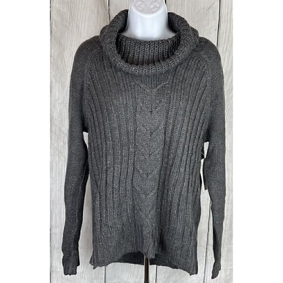 NWT a.n.a. Womens Medium Long Sleeve Sweater Gray Shimmer Threads Cowl Neck - Picture 1 of 8